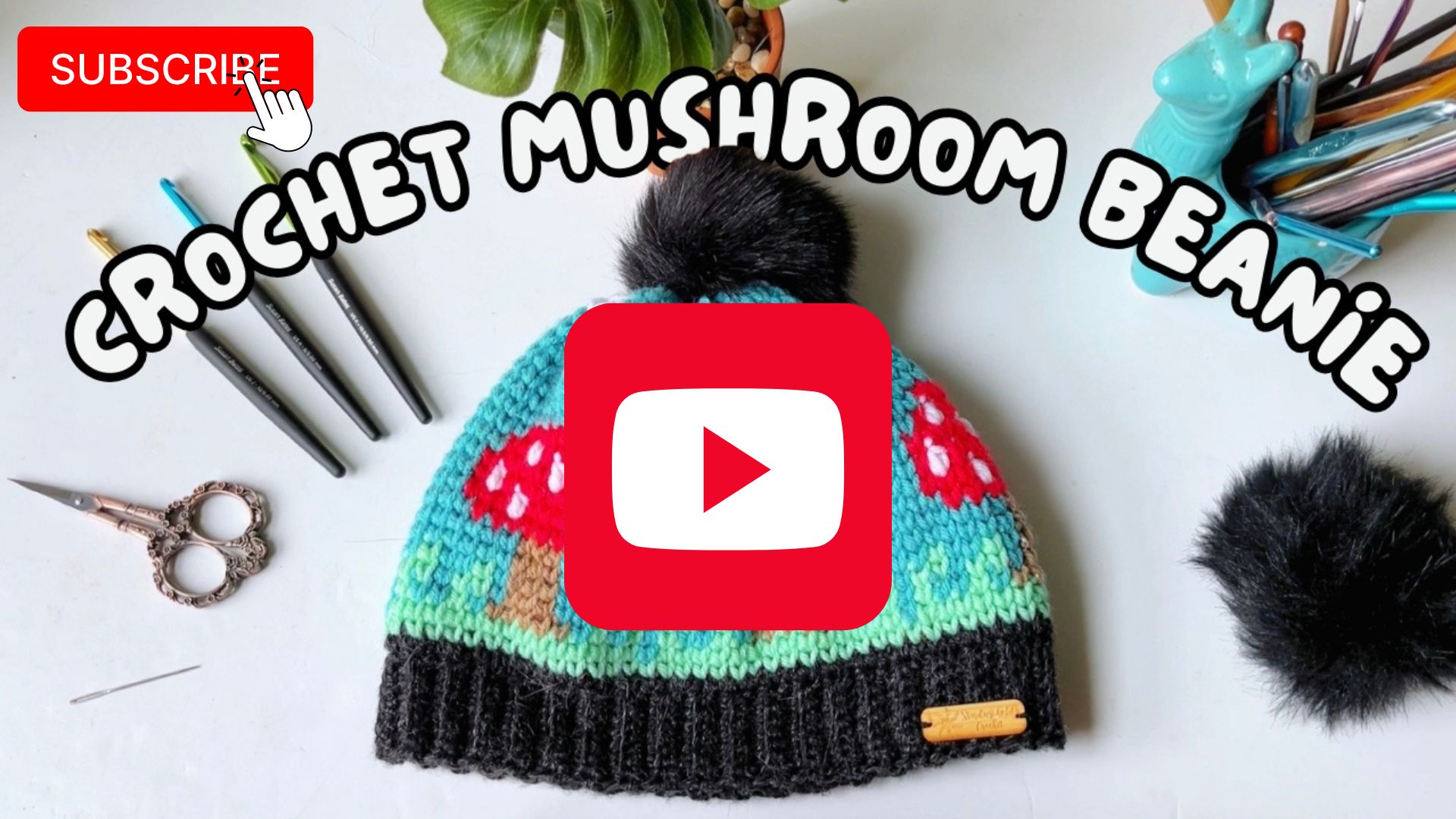 crochet mushroom beanie youtube tutorial graphic click to see the video