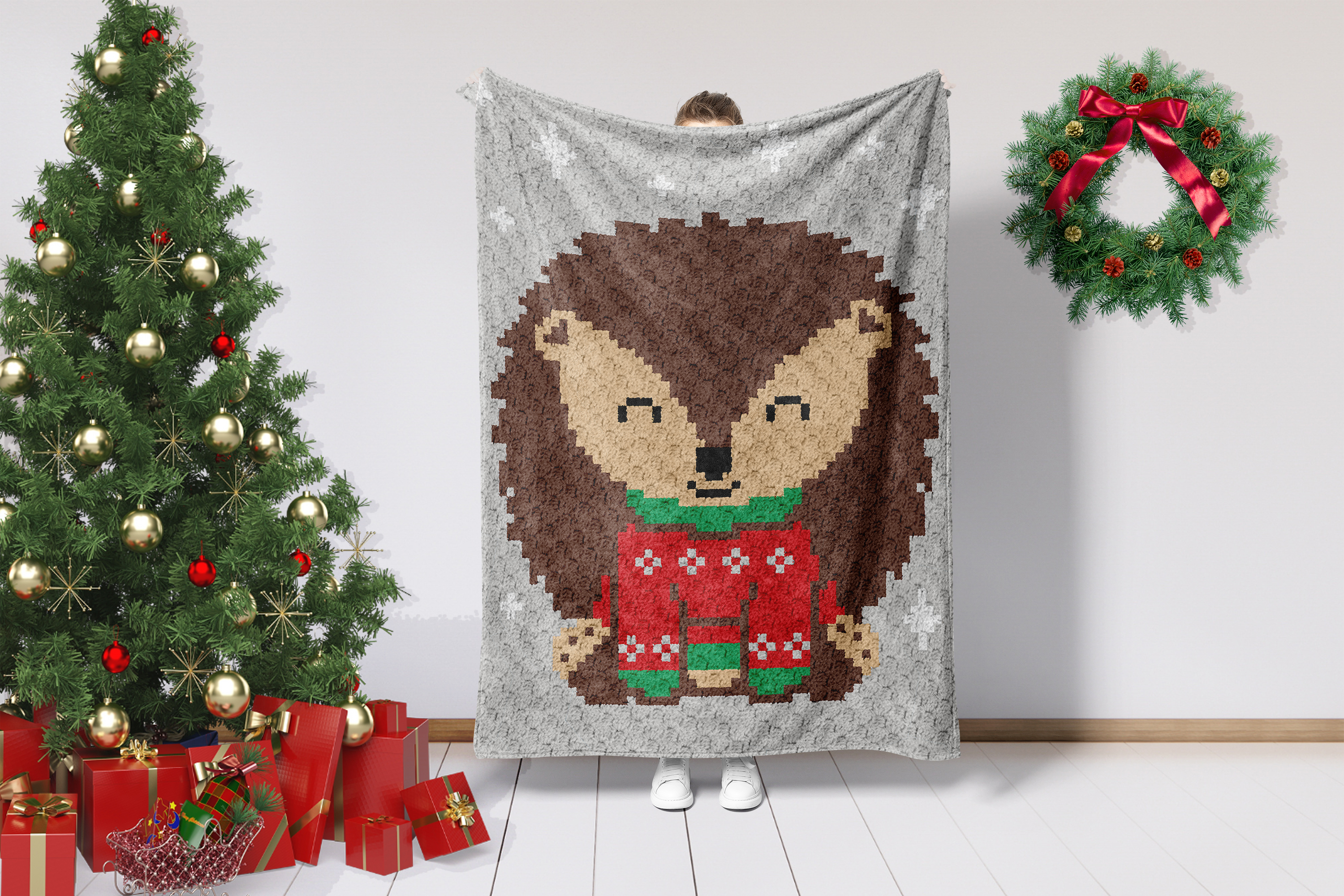 Winter woodland hedgehog c2c graphghan crochet pattern