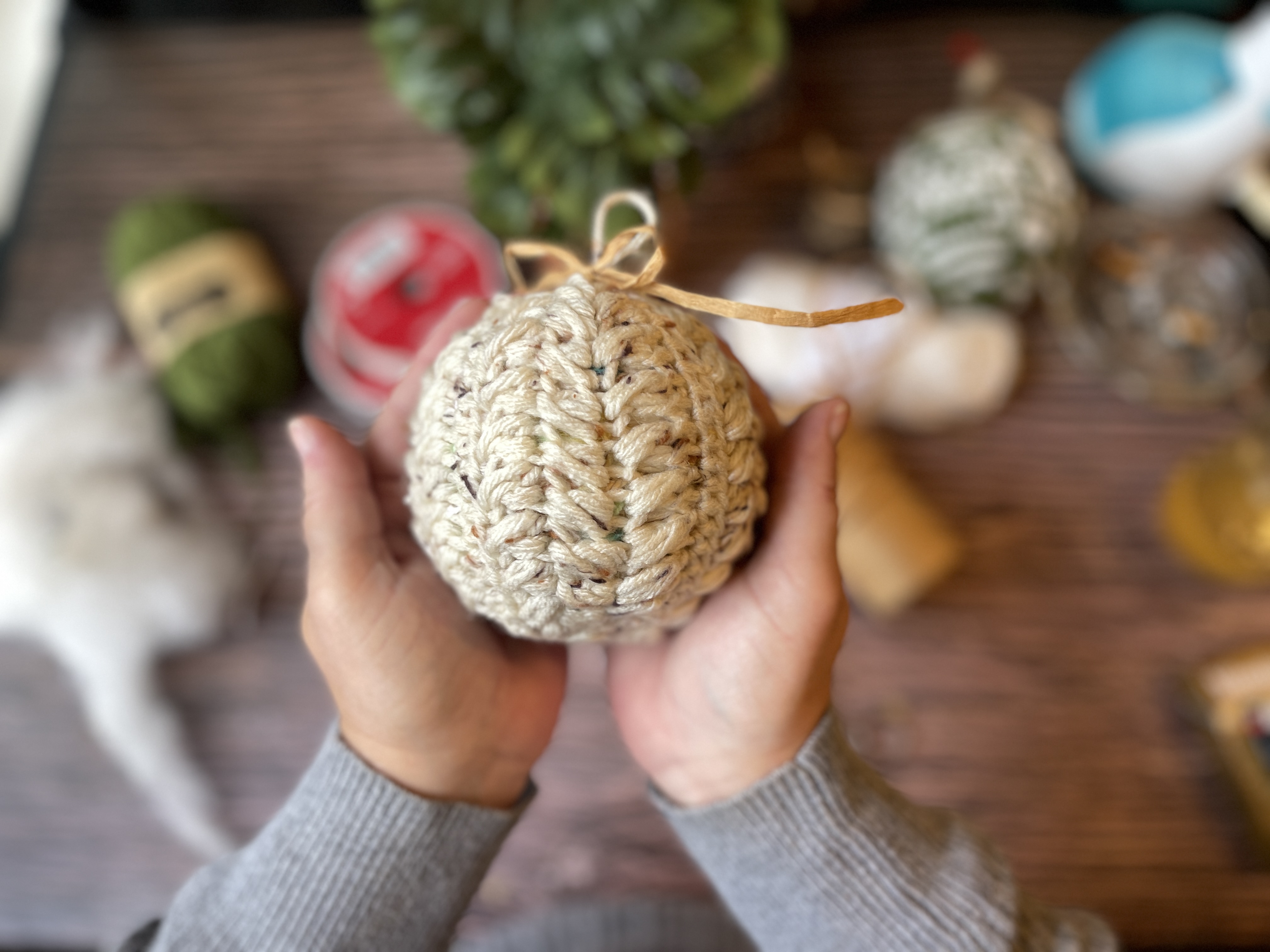 rustic tweed puffy christmas ornament